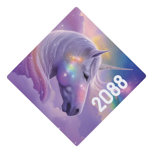 Majestic White Unicorn Rainbow Glitter Sparkles  Graduation Cap Topper (Front)