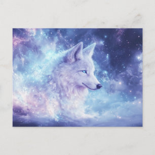 Majestic White Wolf in Purple Nebula Postcard