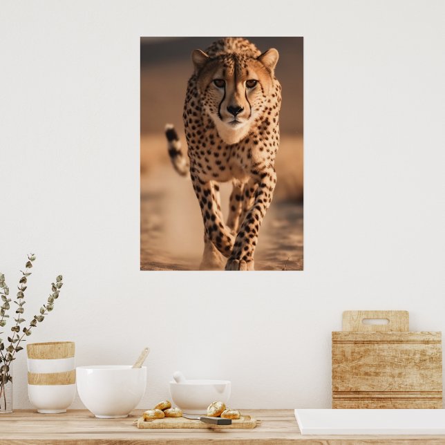 Majestic Wild Cheetah Running Photo Poster (Kitchen)