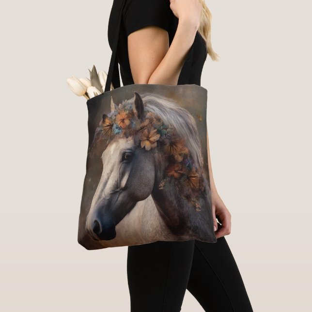 Majestic Wild Horse with Colourful Mane  Tote Bag (Close Up)