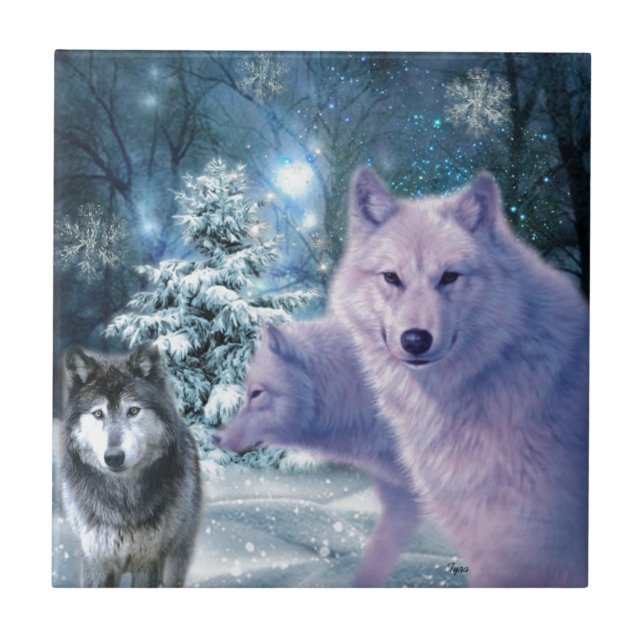 Majestic Wild Wolves in the Forest Tile (Front)