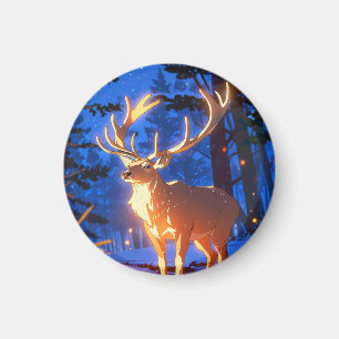 Majestic Winter Deer in Enchanted Forest Magnet