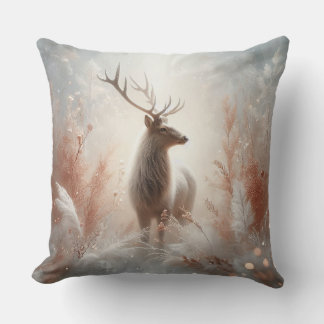 Majestic Winter Deer Throw Pillow