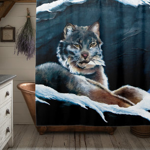 Majestic Winter Lynx Resting Snowy Mountain
