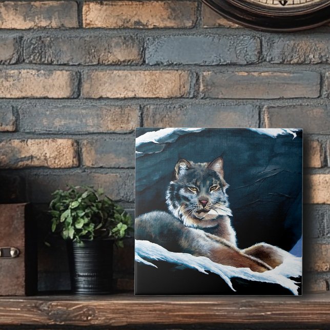 Majestic Winter Lynx Resting Snowy Mountain Tile (Creator Uploaded)