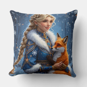 Majestic Winter Portrait of a Woman Throw Pillow
