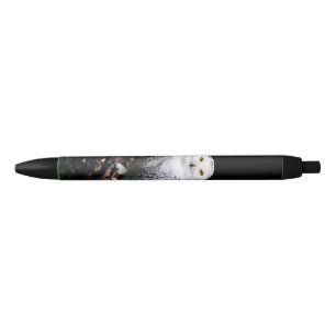 Majestic winter snowy owl black ink pen