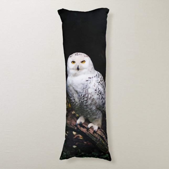 Majestic winter snowy owl body pillow (Front Vertical)