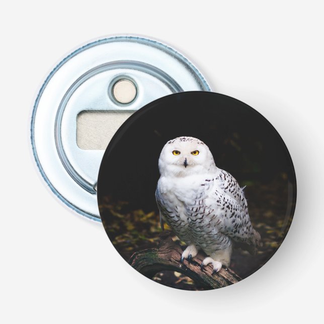 Majestic winter snowy owl bottle opener (Front)