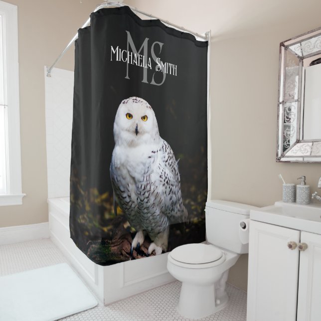 Majestic winter snowy owl monogram custom name (In Situ)