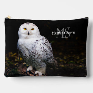 Majestic winter snowy owl monogram custom name accessory pouch