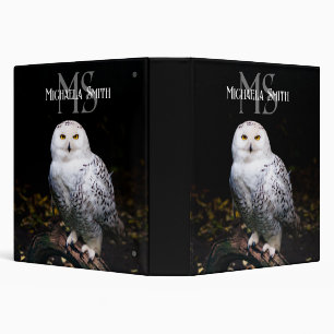 Majestic winter snowy owl monogram custom name binder