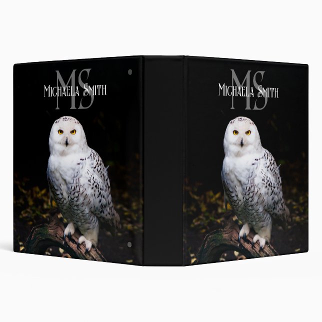 Majestic winter snowy owl monogram custom name binder (Background)