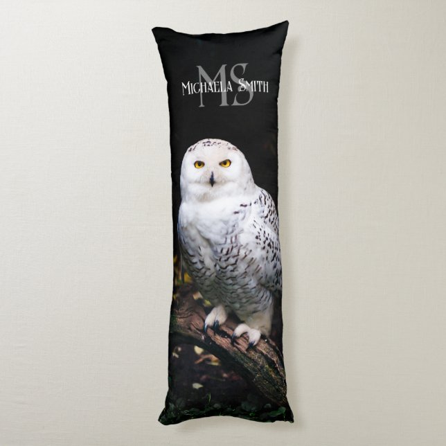 Majestic winter snowy owl monogram custom name body pillow (Back (Vertical))