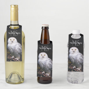 Majestic winter snowy owl monogram custom name bottle tag