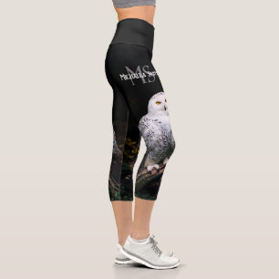 Majestic winter snowy owl monogram custom name capri leggings