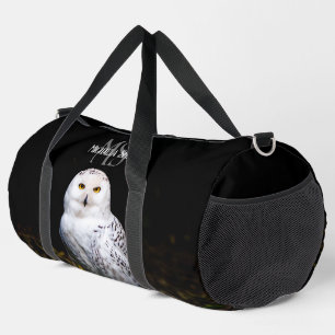 Majestic winter snowy owl monogram custom name duffle bag