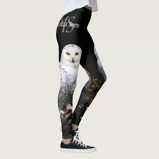 Majestic winter snowy owl monogram custom name leggings (Right)