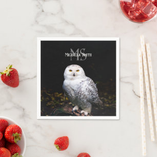 Majestic winter snowy owl monogram custom name napkin