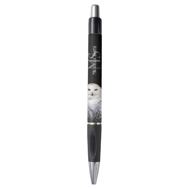 Majestic winter snowy owl monogram custom name pen (Front Vertical)
