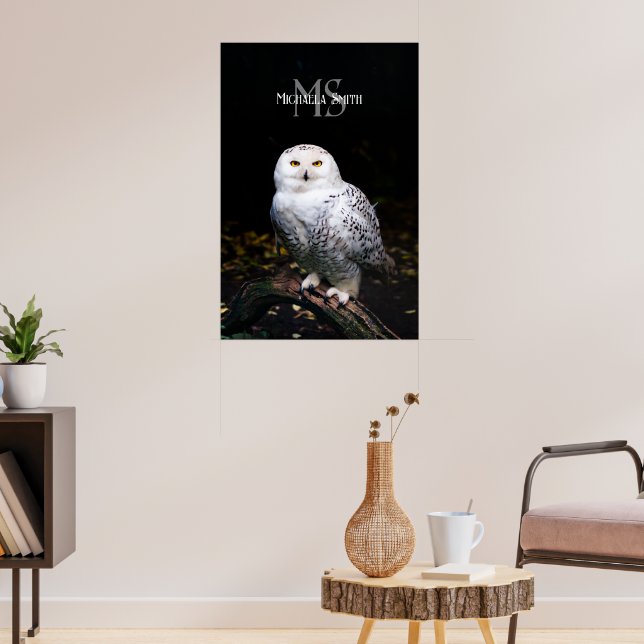 Majestic winter snowy owl monogram custom name poster (Living Room 3)