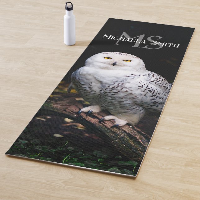 Majestic winter snowy owl monogram custom name yoga mat (In Situ)