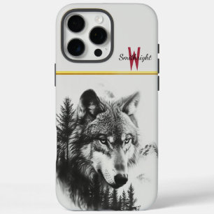 Majestic wolf gazes over a misty forest landscape iPhone 16 pro max case