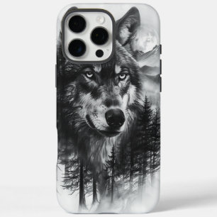 Majestic wolf gazes over moonlit forest landscape iPhone 16 pro max case