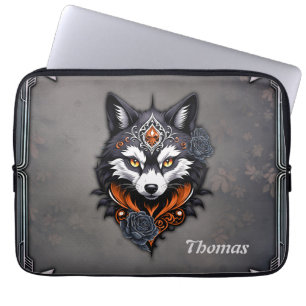 Majestic wolf head, finished in a deep, laptop sleeve