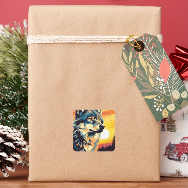 Majestic Wolf Impressionist Journey Square Sticker (Holiday)