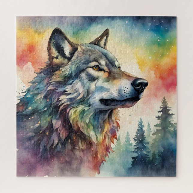 Majestic Wolf in a Rainbow World Jigsaw Puzzle (Vertical)