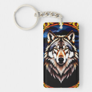 Majestic Wolf in Colourful Detail Keychain