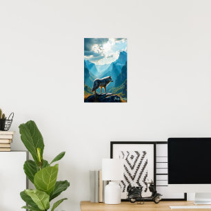 Majestic Wolf Mountain Art Poster