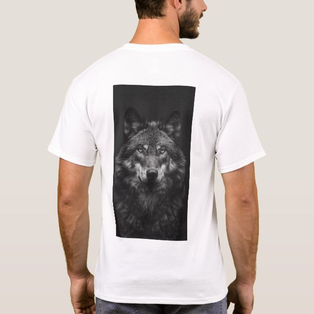 Majestic Wolf Portrait - Black and White Atmospher T-Shirt (Back)
