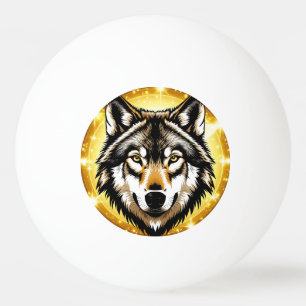 Majestic Wolf Portrait with Golden Background Ping Pong Ball
