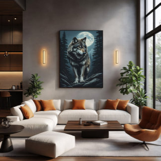 Majestic Wolf Under Full Moon Canvas Print
