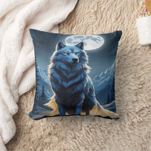 Majestic Wolf Under Moonlight. Throw Pillow