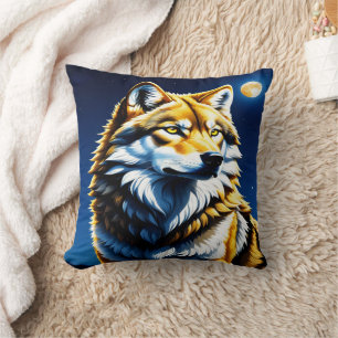 Majestic Wolf Under Moonlight. Throw Pillow