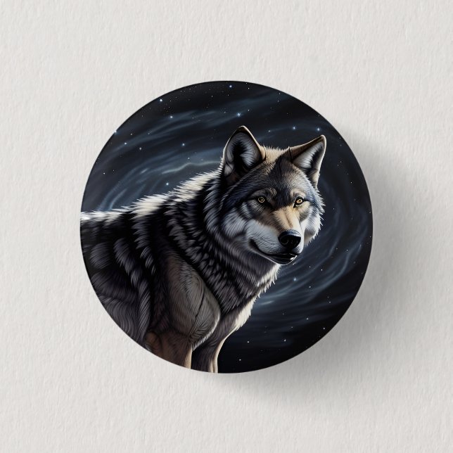 Majestic Wolf Under Starry Sky 1 Inch Round Button (Front)