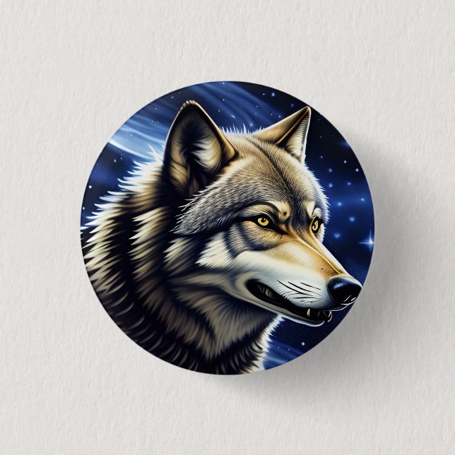 Majestic Wolf Under Starry Sky 1 Inch Round Button (Front)