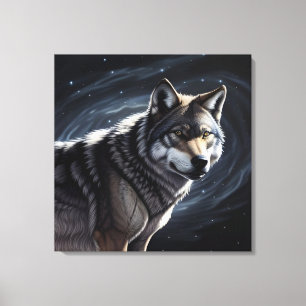 Majestic Wolf Under Starry Sky Canvas Print