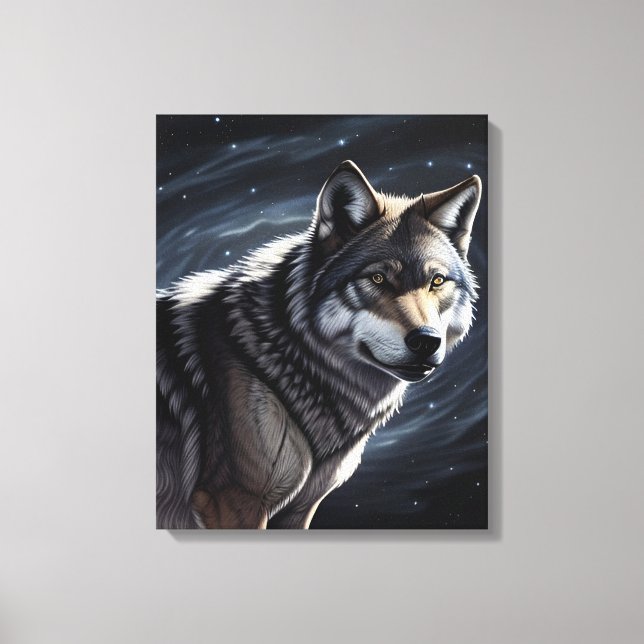 Majestic Wolf Under Starry Sky Canvas Print (Front)
