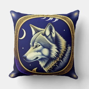 Majestic Wolf Under Starry Sky Throw Pillow
