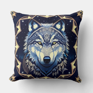 Majestic Wolf Under Starry Sky Throw Pillow