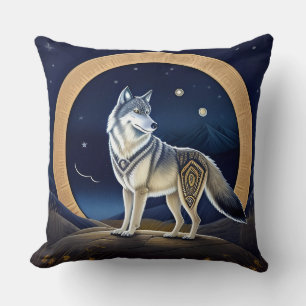 Majestic Wolf Under Starry Sky Throw Pillow