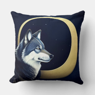 Majestic Wolf Under Starry Sky Throw Pillow