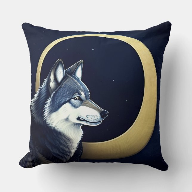 Majestic Wolf Under Starry Sky Throw Pillow (Front)