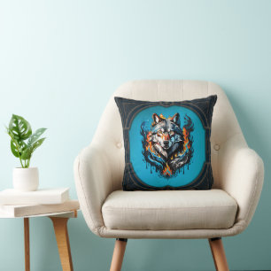 Majestic wolf's head throw pillow