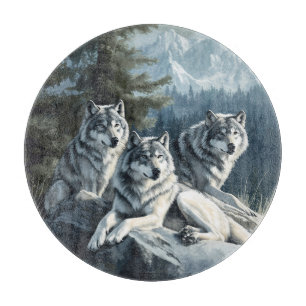 Majestic Wolves Glass Cutting Board