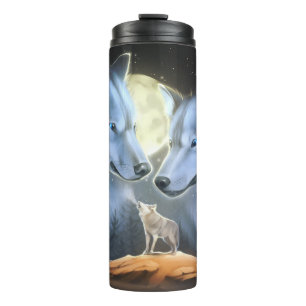 Majestic Wolves Howling Under a Full Moon  Thermal Tumbler